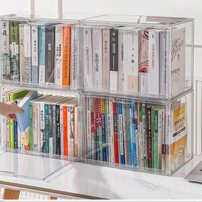 1 peça Caixa de armazenamento de livros, estante dobrável transparente para casa, sala de aula, organizador de livros à prova de poeira, livros antigos