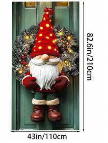 1 Stück beleuchteter Weihnachtsmann mit Schneekiefer Weihnachtskranz, festlicher Weihnachtsstil künstlicher Grünkranz mit LED-Beleuchtung und roten Beeren Details, Türkranz Dekoration für Weihnachten Zuhause, Feiertags-Party Ornament, Winterliche Saison Dekoration