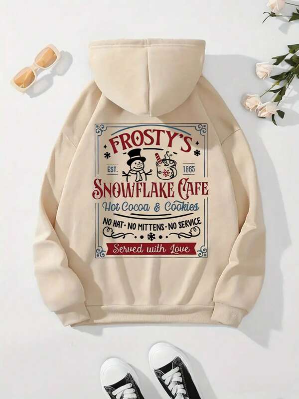 sweat-shirt à capuche imprimé de slogan de Noël grande taille, décontracté pour l'automne/l'hiver