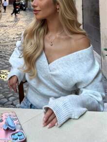 2025 Autunno/Inverno Maglione lavorato a maglia con laccio, Bianco, Essenziale per donna per casa, pendolarismo, appuntamenti, viaggi, adatto per varie occasioni, Grigio chiaro