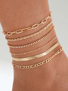 1 Set de Tobilleras de Cadena Dorada Vintage de Moda Creativa y Sencilla para Mujer, Set de 6 piezas