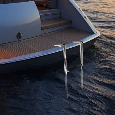 OUKANING 2-Step Stainless Steel Telescopic Boat Ladder Telescoping Swim Ladder Boat Marine Ladder For Yacht, Ship, Boat, Swimming Pool