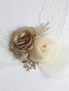 2pcs Elegant Rose Flower Boutonniere And Wrist Corsage Set, Suitable For Groom, Bride, Wedding Decoration, Party, Banquet