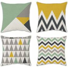 HomeChi Fundas de Almohada, Juego de 4 Fundas de Almohada con Patrón Decorativo Geométrico, Funda de Cojín Funda de Almohada de Lino de Algodón Suave para Sofá Sala de Estar Decoración del Hogar - C - Ver 10