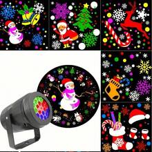 1 pieza Proyector LED de Navidad - Luz nocturna que cambia de color RGB - Con copos de nieve, sombreros de Papá Noel, renos, regalos - Decoraciones navideñas que giran automáticamente, para usar en familia, fiestas, ventanas - Decoraciones navideñas enchufar y listo, iluminación navideña, diseño interesante y decoración del hogar. - Negro - Ver 8