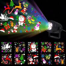 1 pieza Proyector LED de Navidad - Luz nocturna que cambia de color RGB - Con copos de nieve, sombreros de Papá Noel, renos, regalos - Decoraciones navideñas que giran automáticamente, para usar en familia, fiestas, ventanas - Decoraciones navideñas enchufar y listo, iluminación navideña, diseño interesante y decoración del hogar. - Negro - Ver 9