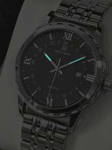 GUANQIN Oryginalny męski zegarek vintage ze stali nierdzewnej, akcesoria letnie, plażowe, luksusowy zegarek, wodoodporny, prosty zegarek z kalendarzem, męski zegarek ze stali nierdzewnej, łańcuszek, nie blaknąca srebrna biżuteria, zupełnie nowy, modny, uroczy męski zegarek kwarcowy, świecące wskazówki, cyfry rzymskie i znaczniki, czarny, zegarek biznesowy premium, odpowiedni na Halloween, Boże Narodzenie, Dzień Ojca, studentów, festiwale, randki, biznes, na co dzień, prezenty