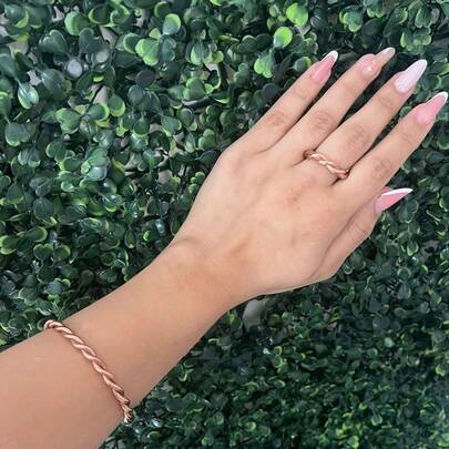 Conjunto 2 peças de Cobre Puro – Anel + Pulseira Trançada Ajustável