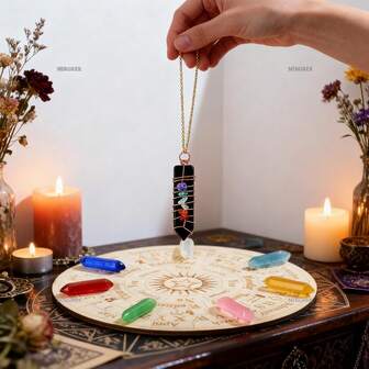 Set de 9 piezas de cristales curativos con tablero de adivinación y espiritual, 7 columnas de cristales de chakra para meditación, sanación energética, adivinación y práctica espiritual, accesorios de brujería