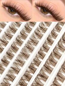 Rikuaild 120pcs D-Curl Brown Cartoon Eyelash Clusters, Lightweight Fluffy Brown Eyelash Clusters, Single Lash Natural Soft Fan-Shaped Eyelash DIY Colored Eyelashes - D - 查看 2