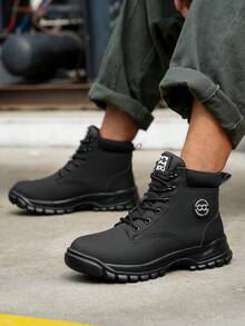 Giày bảo hộ lao động thời trang nam, giày leo núi ngoài trời có mũi thép, giày bảo hộ cao cổ cỡ lớn, giày bảo hộ lao động công nghiệp xây dựng nhà kho cho mùa xuân, thu và đông. - màu đen - Xem 8