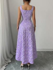 Elegant And Exquisite Jacquard Dress With Wide Straps, Floral Texture, Mid-Length, Slim-Fit, Casual Style For Vacation - Xem 4