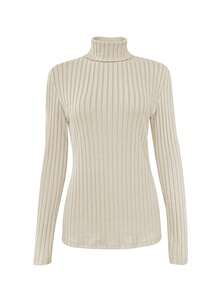 Plus Size Women Turtleneck Solid Color Casual Ribbed Knit Long Sleeve T-Shirt