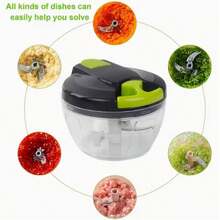 ProMaster Multi-Functional Food Chopper - Effortless Vegetable Cutter, Onion Slicer, Garlic Crusher, Meat Grinder, Cheese Slicer, And Salad Chopper For Home And Restaurant Kitchens - 16.91oz/ 18.6oz/ 30.43oz/ 32.12oz Capacity, Blue And Green Gray Colors - Xám xanh 520ML - Xem 3