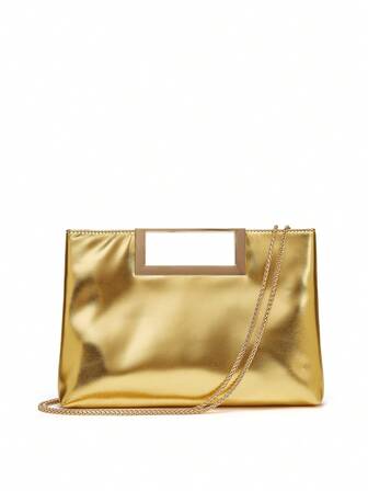 女士时尚纯色手提包盒形钱包，可拆卸链条单肩包，优雅气质，适合派对、正式场合和工作场所