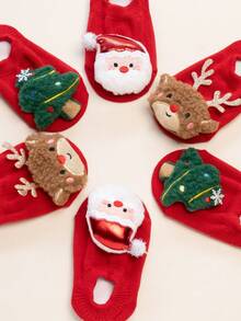 1 Pair Children's Christmas Series Socks, Red Non-Slip Dot Toddler Socks With Santa Claus, Christmas Tree, Christmas Star Patterns, Skin-Friendly Breathable Soft, Available In Boat Socks Or Floor Socks, Suitable For New Year Celebration Gatherings And Parties - Multicolor - View 7