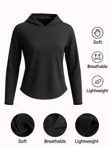 Women's Hooded T-Shirt, Breathable & Comfortable, Suitable For Gym, Running, Yoga, Training, Travel And Daily Wear, Multi-Scenario Sporty Style To Showcase Healthy Vitality And Confidence - Black - View 6