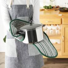 Double Strip Chef Kitchen Cooking Baking, Double Oven Mitt, 35x7.5, French Blue - 雙層烤箱手套,35x7.5吋+深綠色 - 查看 6
