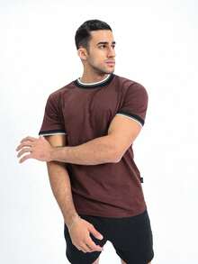 STRIPED T-SHIRT / BASIC T-SHIRT / MEN'S T-SHIRT / 100% COTTON T-SHIRT - 鏽棕色 - 查看 2