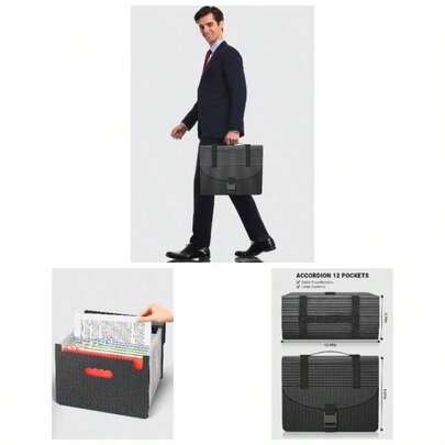 Expanding File Folders With Handle, Accordion File Organizer 13 Expandable Pockets, Portable Filing Box, Adjustable Support Strap, Colored Tabs, Paper Document Organizer, A4Letter Size