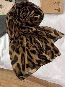 1PC Women Scarves Bohemian Leopard Print Hijab, Thin Lightweight And Breathable, Suitable For Daily Wear For Abaya Accessories Women Veil For Dress - 咖啡棕 - 查看 3