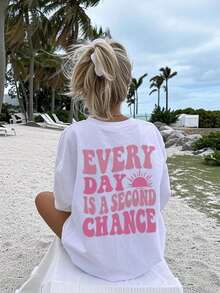 2025 Women's New Slogan Print Casual Loose Crew Neck Long Sleeve T-Shirt For Autumn/Winter, Elevate Your Wardrobe With Our Fashionable Ladies Long Sleeve Tees: These Tops Are Perfect For Layering, Casual Wear Or Expressing Your Style, Suitable For Various Occasions, Combining Comfort And FashionabilityLoose And Comfortable - 白色 - 查看 8