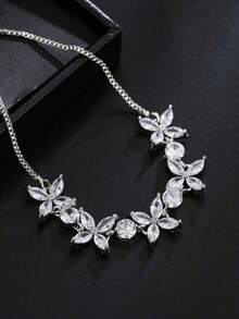 1 chiếc vòng tay xích bạc đính đá Cubic Zirconia thời trang dành cho nữ, thích hợp cho các bữa tiệc, ngày lễ và đeo hàng ngày - Bạc - Xem 4