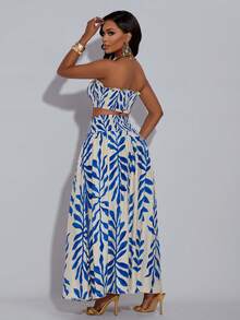 Ladies' Sexy Sweep With Printed Strapless Top, Long Skirt Two Pieces Set, Women's Sexy Date Outfit For Valentine's Day Night Dates Elegant Dress Women Elegant Women's Sets Women's Summer Dresses