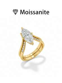 1 件女士结婚戒指套装，3.5 克 S925 纯银 2 克拉莫桑石波西米亚宫廷风格订婚/婚礼/周年纪念/情人节礼物，附有莫桑石证书和精美礼品盒 - 2ct 莫桑鑽 - 查看 10