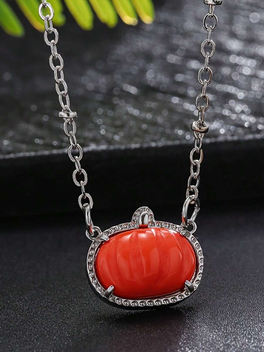 1PC New Halloween Themed Cute And Elegant Pumpkin Pendant Necklace For Women, Halloween Jewelry, Halloween Party Accessories