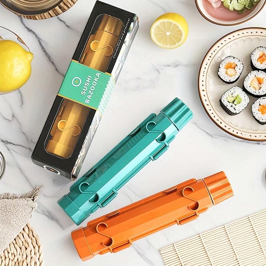 Tragbare, robuste Kunststoff-Sushi-Zubereitung-Werkzeug, geeignet für Camping - einfache Bedienung, ideal für Anfänger, einzigartiges Raketentube-Design Küchen-Form - leicht und kompakt, ideal für Outdoor-Picknicks und Küchen-Zylinder-Sushi-Zubereitung-Maschine Schnell-Sushi-Bazooka Japanische gerollte Reis-Fleisch-Form Reisball-Form Küchen-Bento-Zubehör