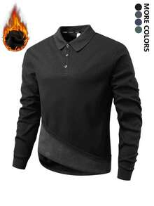 1 pieza Camisa polo con forro térmico para hombres, manga larga con 1/4 de botón, transpirable y fresca, para negocios, golf, casual, versátil, al aire libre, golf, viajes, vacaciones, reuniones