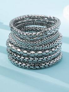Pack Of 7 Retro Vintage Basic Design Chunky Chain Bracelets Set , Women Fashionable Bracelet Jewelry For Daily Wear - Mesh Tube Bracelet Set - View 15