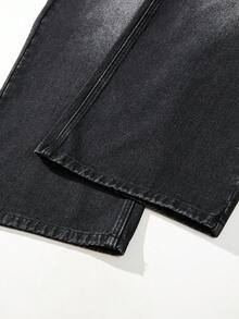 HEHCN 男士复古破洞宽松直筒牛仔裤，美式休闲街头阔腿牛仔裤，适合送给丈夫/男朋友的礼物，垃圾摇滚 - 黑色 - 查看 6