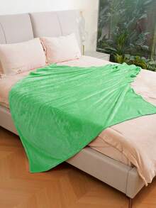 1pc Thick Flannel Blanket, Office Nap Blanket, Solid Color Blanket, Gift Blanket, Fleece Blanket, Air-Conditioning Blanket, Sofa Blanket, Student Dormitory Sheet, Modern Minimalist Yoga Blanket, Bedspread, Coral Fleece Blanket - 綠色 - 查看 5