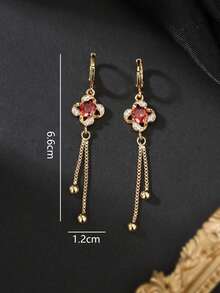 1 Pair 18K Gold Plated Copper Delicate Chic Luxury Red Heart Knot Fashion Earrings, Gift For Women, Suitable For Daily Wear - Yellow Gold - View 6