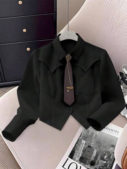 Women's Striped/White/Black Asymmetrical Hem Shirt With Tie: It Combines Vintage Western, Retro, And Casual Styles, And Is Very Suitable For Fashionable Women In Daily And Dating Occasions, As Well