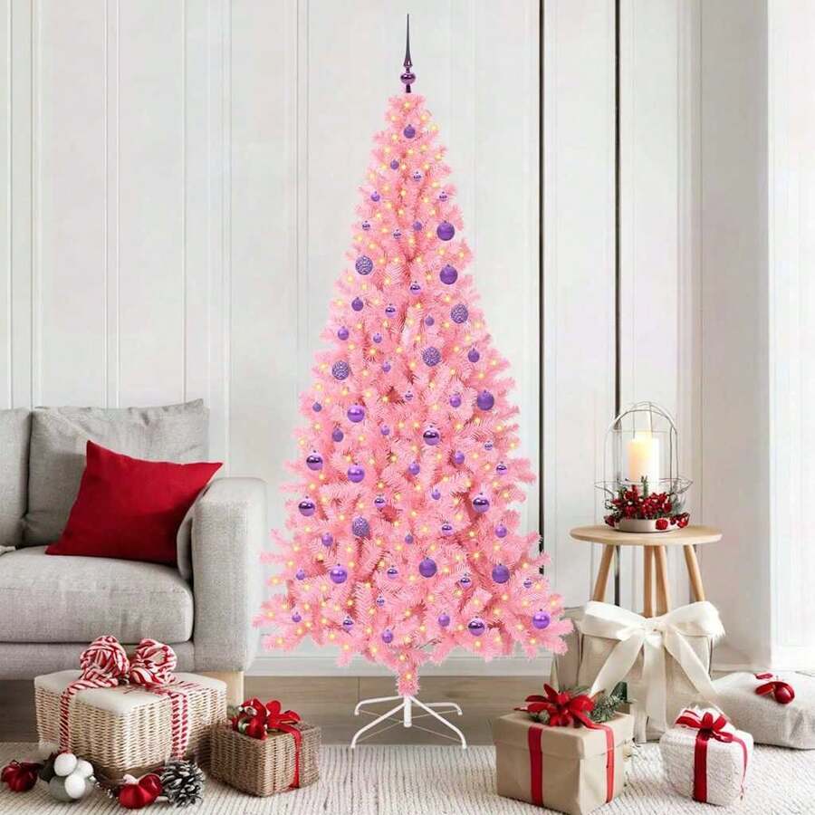 Weihnachtsbaum mit 300 s mit Ständer Rosa 180 cm PVC