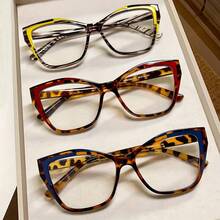 Fashion Cat Eye Color Block Frame Transparent Lens Women's Glasses - Retro Leopard Print Full Frame Design - Pink Leopard Print - View 8