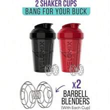 2 Pack 20oz Shaker Bottles With Stainless Steel Balls Leakproof Odor Resistant For Protein Smoothies Gym Travel Halloween Fitness Gift - Black / Red - View 3