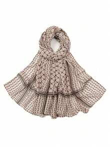 1条女士印花头巾，阿拉伯风格头巾，几何图案，时尚头巾，适合日常通勤和休闲，休闲购物和咖啡馆的时尚配饰，必备头巾，可与连衣裙搭配，作为阿拉伯头巾。 - 彩色 - 查看 16