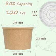 Premium 120-Pack 8oz Disposable Paper Cups With Lids, Versatile Dessert Bowls For Ice Cream, Yogurt, Parfait, Soup, Or Salad, Bulk Party Supplies For Catering, Cafes, Bakeries, Or Home Use, Convenient And Hygienic Serving Solution For Any Occasion. - 120-帶蓋 - 查看 2