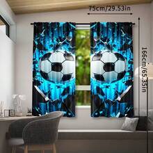 2片装现代足球印花半透明窗帘,材质实惠,杆袋式涤纶窗帘,适用于卧室、办公室、客厅 - 可机洗,易于安装,经久耐用,家居装饰佳品,90-100克针织面料 - 彩色 - 查看 7