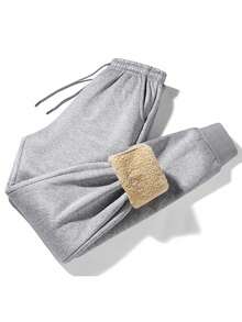 Pantalones casuales versátiles con forro térmico y cálidos para hombres, para el invierno y el otoño - Gris - Ver 2