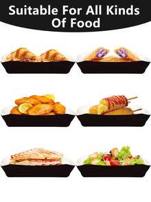 10件/20件/50件黑色7英寸纸质热狗托盘一次性纸质食品玉米片船热狗托食物盘一次性托盘适用于狂欢节派对晚餐 - 黑色 - 查看 4