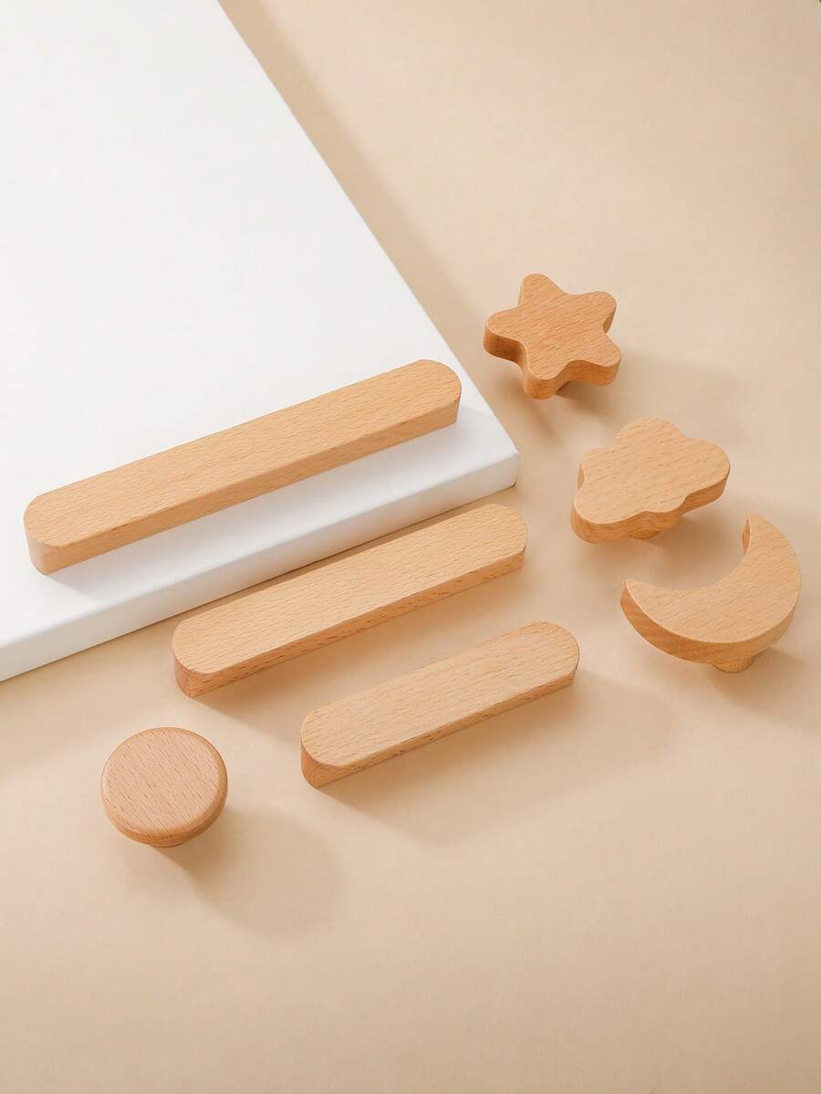 2pcs Wooden Single Hole Cartoon Drawer Pulls, Cabinet/Wardrobe Door Handles For Kids Room - Beech - View 1