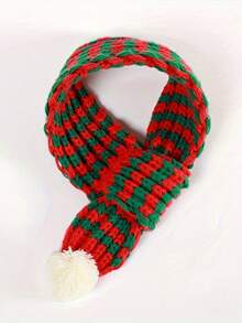 温暖针织宠物围巾 - 适用于小型犬和猫，格子和条纹圣诞设计，秋冬颈部保暖，仅可手洗