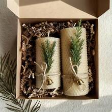 2 件套圣诞限量版蜂蜡蜡烛 - 含蜂蜜和蜂胶香味 - 手工制作 - 白色蜡烛配绿色装饰，适合圣诞礼物、平安夜、冬季节日派对、新年、卧室、餐桌装饰，适合感恩节、圣诞节、生日和婚礼、降临节等特殊场合