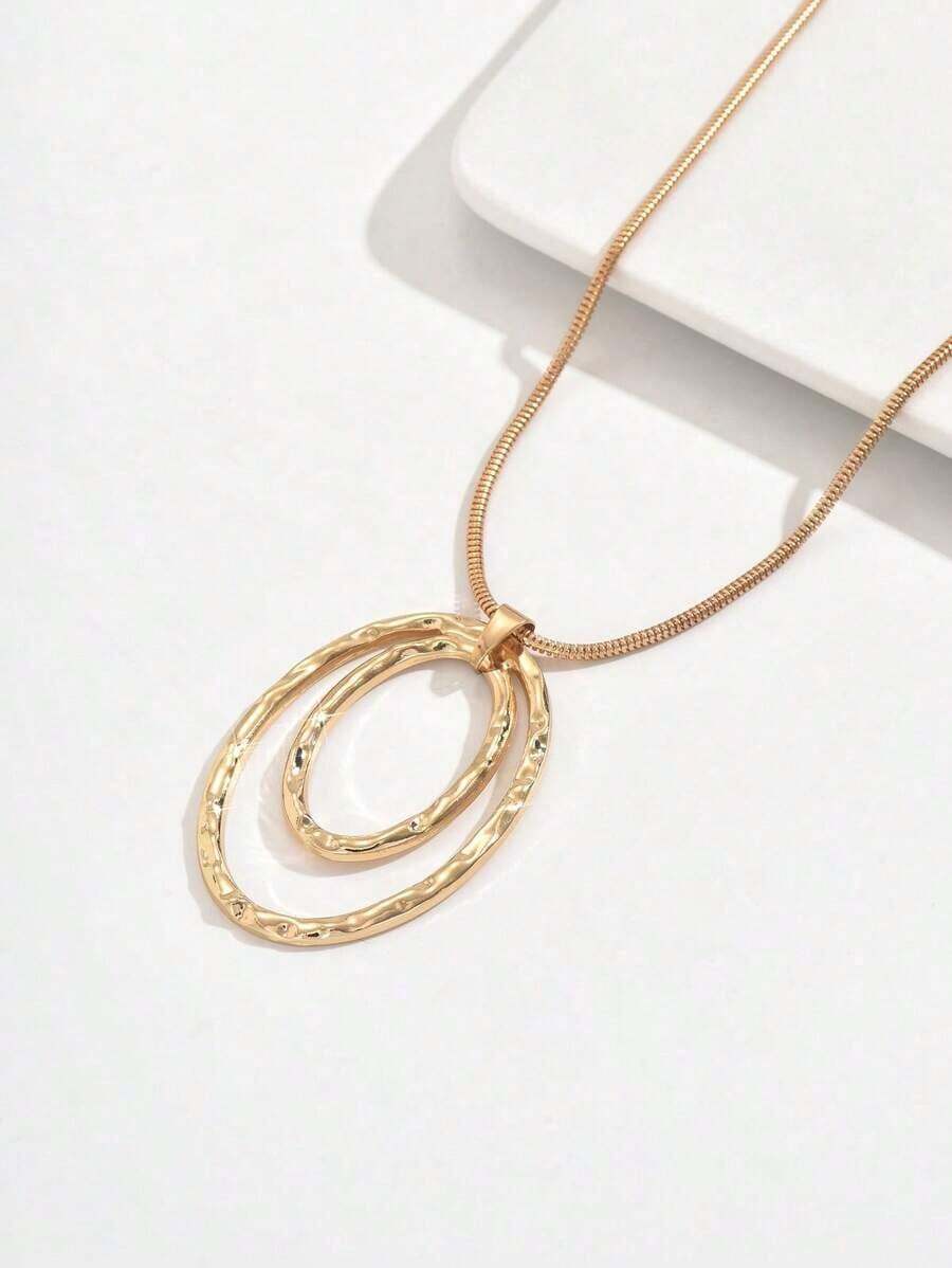 1 Pc Oval Hoop Pendant Necklace, Vintage Exaggerated Fashion Necklace Jewelry Suitable Men And Women, Casual Wear - Hình bầu dục - Xem 1