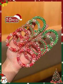 10pcs Christmas Colorful Hair Tie, Red And Green, Fashionable And Elegant, Cute, Christmas Hair Accessories, Santa Claus And Snowman Patterns, Christmas Element Spiral Hair Ties, Suitable For Christmas Parties And Dancing, Women Hair Accessories, Recommended Gift, Ponytail, Hair Elasticity, Hair Rubber Bands, Hair Scrunchies ,Makeup ,Ponytail Holders ,Hair Elastics ,Hair Rope